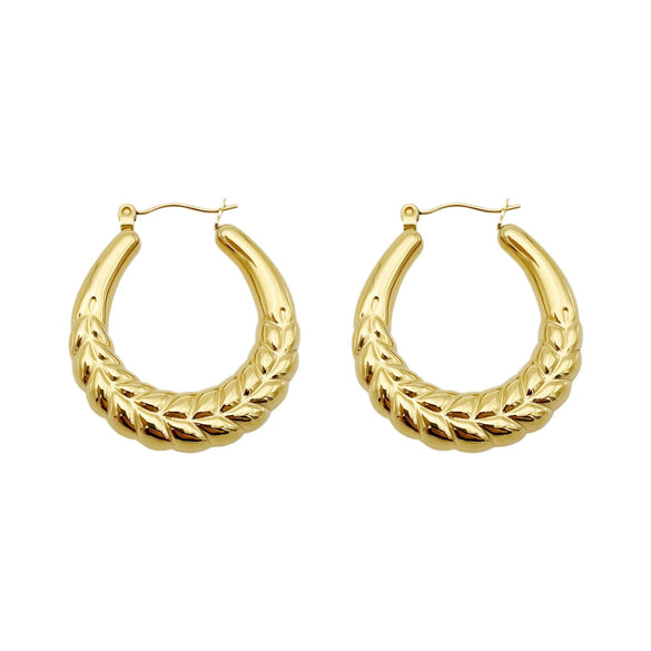 Wholesale Women's Elegant Wheat Ear Hoop Earrings Stainless Steel 18K Goldplated Geometric Ushaped Plants And Flowers Style