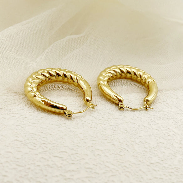 Wholesale Women's Elegant Wheat Ear Hoop Earrings Stainless Steel 18K Goldplated Geometric Ushaped Plants And Flowers Style