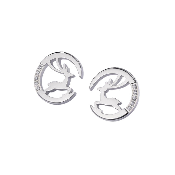 Wholesale Women's Elk Pattern Inlaid Zircon Stainless Steel Necklace And Earrings Set Highend Casual Design