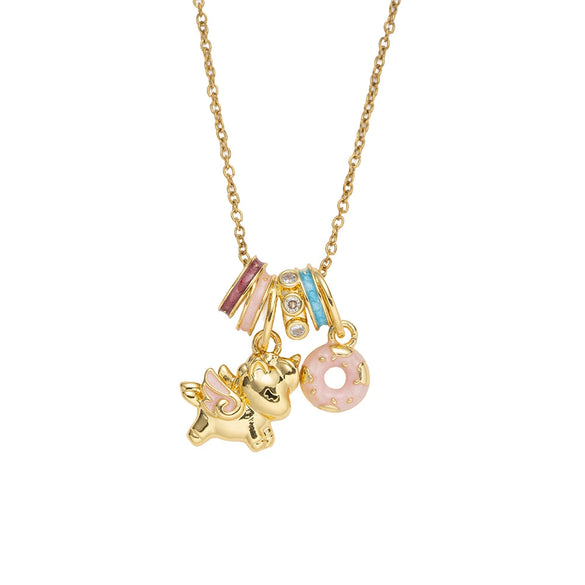 Wholesale Women's Enamel Copper Zircon Inlaid Dripping Oil Animal Zodiac Pattern Circle Pendant Cross Chain Necklace Light Luxury Cute Style