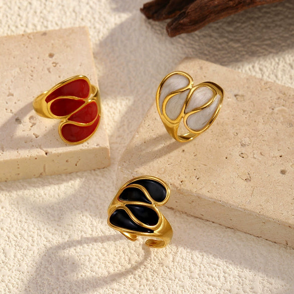 Wholesale Women's Enamel Geometric Stainless Steel Open Ring