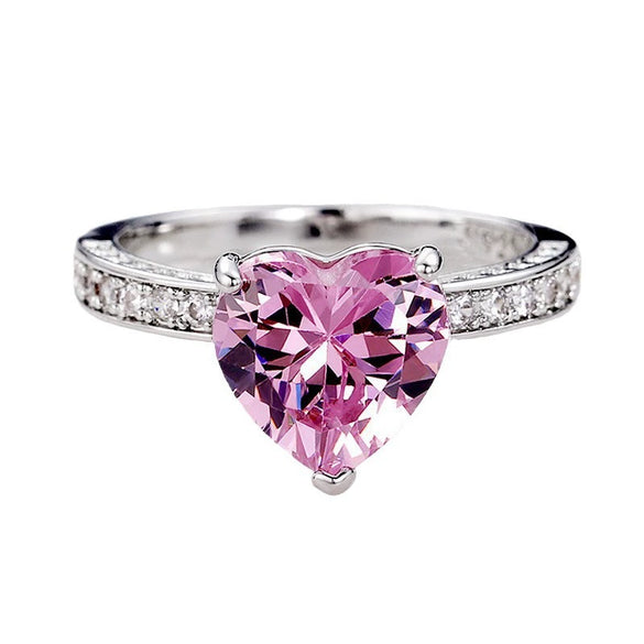 Wholesale Women's Engagement Ring Alloy Heartshaped Inlaid Pink Diamond Zircon Geometric Electroplated