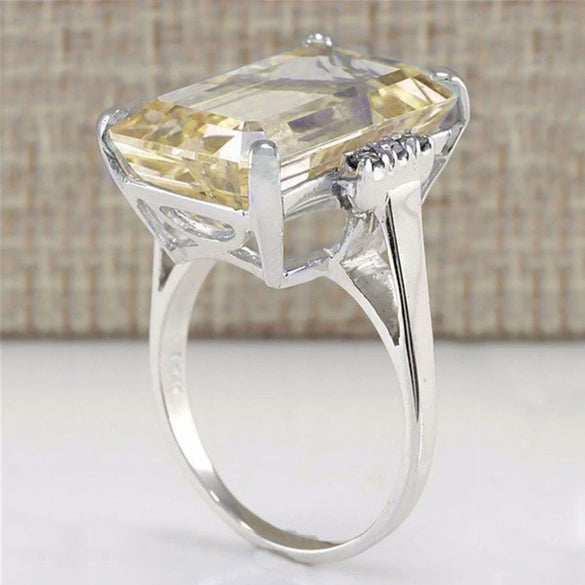 Wholesale Women's Engagement Ring Copper Plated Platinum Imitation Topaz Zircon Geometric Style Jewelry