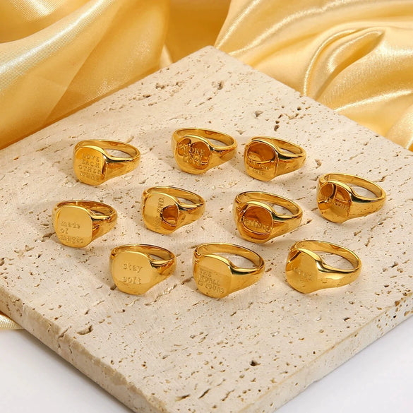 Wholesale Women's English Letter Geometric Stainless Steel Electroplated Ring Jewelry