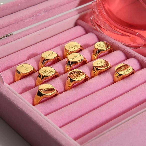 Wholesale Women's English Letter Geometric Stainless Steel Electroplated Ring Jewelry