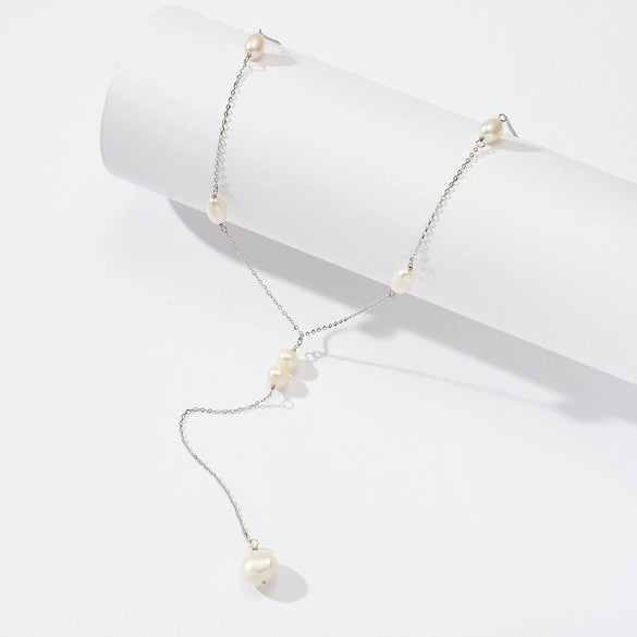 Wholesale Women's Exaggerate Geometric Style S925 Sterling Silver Electroplated Yshaped Long Clavicle Necklace
