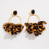 Wholesale Women's Exaggerated Geometric Fabric Iron Acrylic Diamond Earrings With Leopard Print And Wave Dot Print Electroplated
