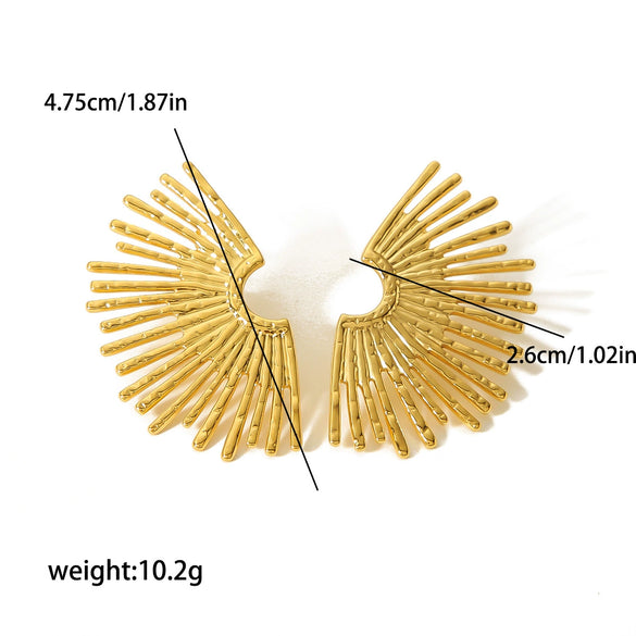 Wholesale Women's Exaggerated Geometric Fanshaped Stainless Steel Electroplated Hoop Earrings