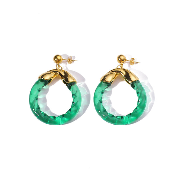Wholesale Women's Exaggerated Geometric Spiral Acrylic Stainless Steel Earrings With 18K Vacuum Plating In Furnace