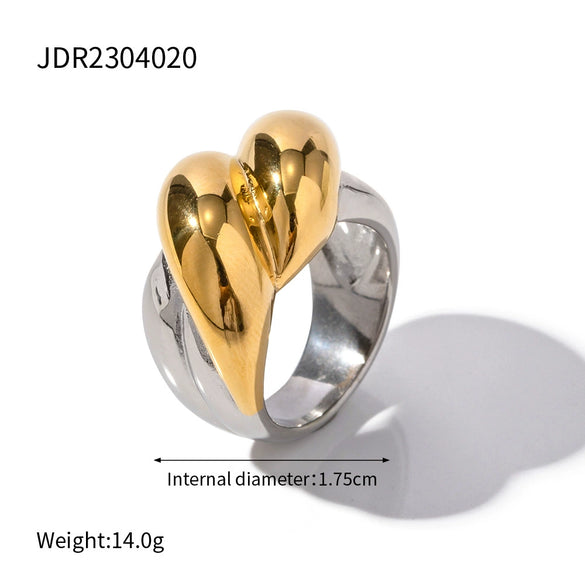 Wholesale Women's Exaggerated Geometric Stainless Steel Ring With 18K Gold Plated Electroplating