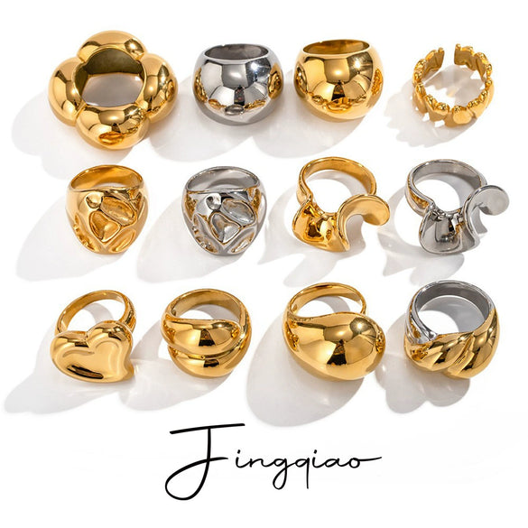 Wholesale Women's Exaggerated Geometric Stainless Steel Ring With 18K Gold Plated Electroplating