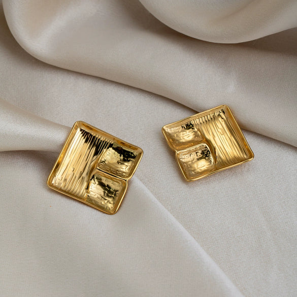 Wholesale Women's Exaggerated Geometric Stripe Stainless Steel Real Gold Plated Earrings