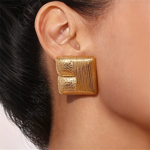 Wholesale Women's Exaggerated Geometric Stripe Stainless Steel Real Gold Plated Earrings