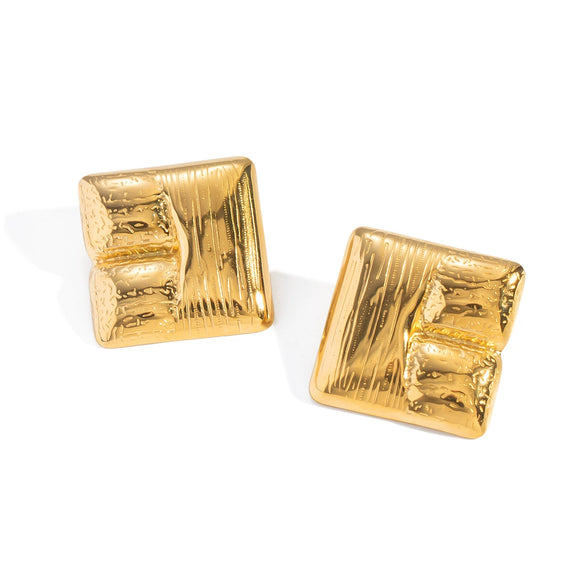 Wholesale Women's Exaggerated Geometric Stripe Stainless Steel Real Gold Plated Earrings