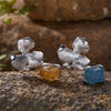 Wholesale Women's Exaggerated Geometric Style S925 Sterling Silver Petal Opening Ring Set With Natural Aquamarine Stone