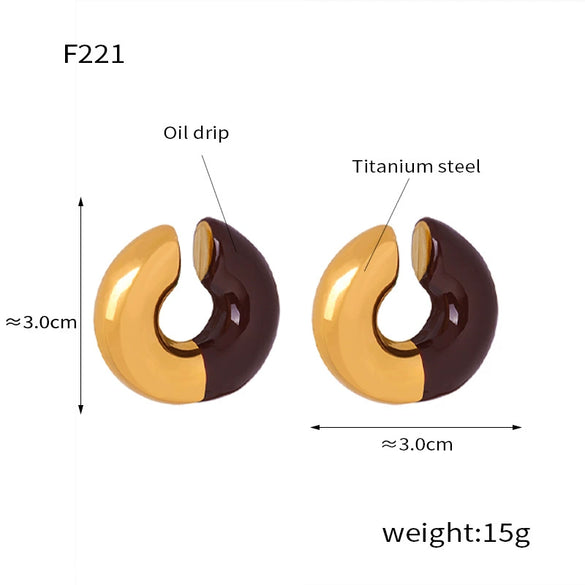 Wholesale Women's Exaggerated Geometric 316L Stainless Steel Gold Plated Ushaped Strip Enamel Oil Drop Earrings Jewelry