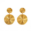 Wholesale Women's Exaggerated Large Earrings With Pleated Round Stainless Steel Pendant 18K Vacuum Plated In Furnace Geometric Style