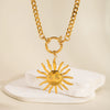 Wholesale Women's Exaggerated Light Luxury Niche Design Sun Pendant Necklace With Cuban Chain And Spring Buckle Titanium Steel Stainless Steel Pvd Furnace Vacuum Real Gold Plating