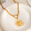 Wholesale Women's Exaggerated Light Luxury Niche Design Sun Pendant Necklace With Cuban Chain And Spring Buckle Titanium Steel Stainless Steel Pvd Furnace Vacuum Real Gold Plating
