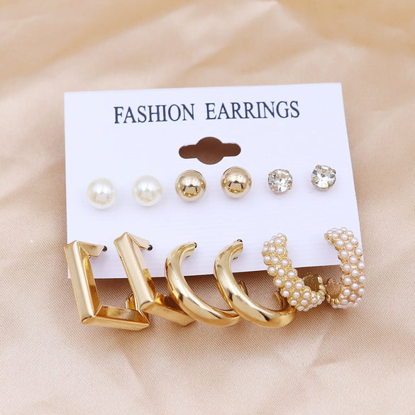 Wholesale Women's Exaggerated Metal Geometric C Shaped Electroplated Alloy Circle Earrings 6 Pair Set