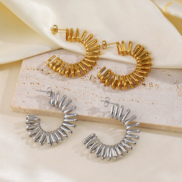 Wholesale Women's Exaggerated Stainless Steel Cshaped Geometric Electroplated Rotating Earrings