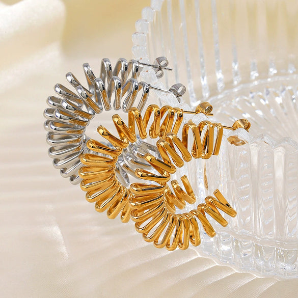 Wholesale Women's Exaggerated Stainless Steel Cshaped Geometric Electroplated Rotating Earrings