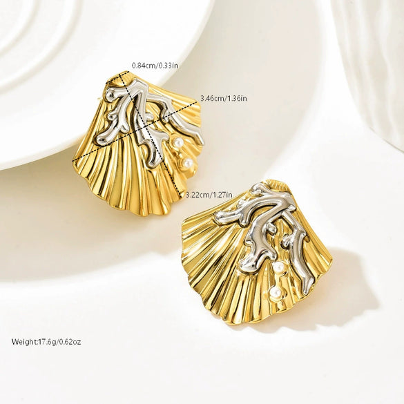 Wholesale Women's Exaggerated Style Stainless Steel 14K Vacuum Plated Flower Earrings