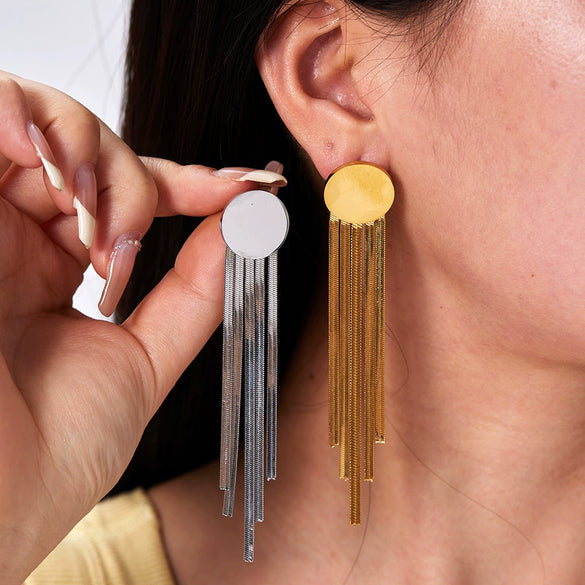 Wholesale Women's Exaggerated Tassel Earrings In Wave Pattern Stainless Steel With Pvd Vacuum Plating