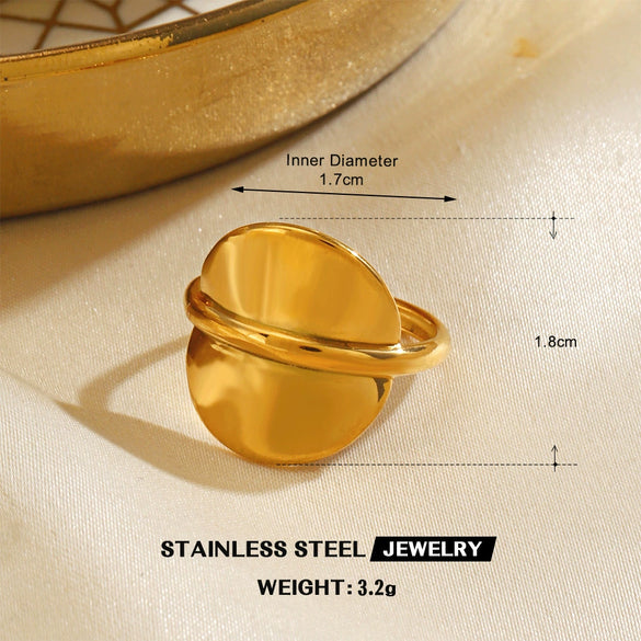 Wholesale Women's Exaggerated Thick Geometric Open Ring In High Bright Round Stainless Steel With Electroplating