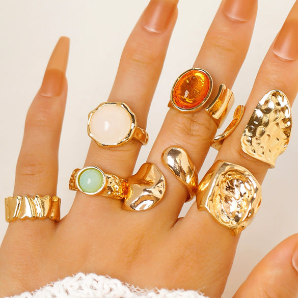 Wholesale Women's Exotic Geometric Zinc Alloy Electroplated Ring Set With Flower And Chain Patterns