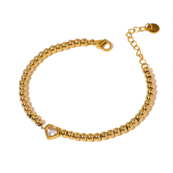 Wholesale Women's Exquisite Light Luxury Highend Electroplated Stainless Steel And 18K Heart Shape And Geometric Bracelet With Inlaid Zircon Design