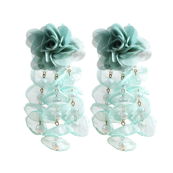 Wholesale Women's Fabric Pearl Inlaid Flower Earrings