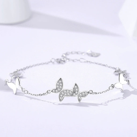 Wholesale Women's Fairy Style Butterfly Bracelet S925 Sterling Silver Shell Inlaid