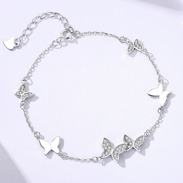 Wholesale Women's Fairy Style Butterfly Bracelet S925 Sterling Silver Shell Inlaid