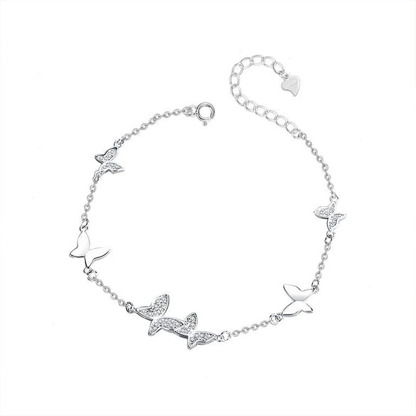 Wholesale Women's Fairy Style Butterfly Bracelet S925 Sterling Silver Shell Inlaid