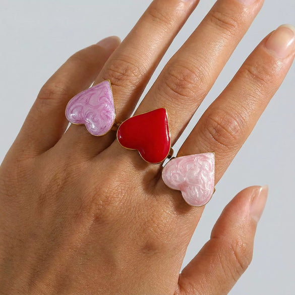 Wholesale Women's Fairy Style Electroplated Titanium Steel Heart And Flower Ring