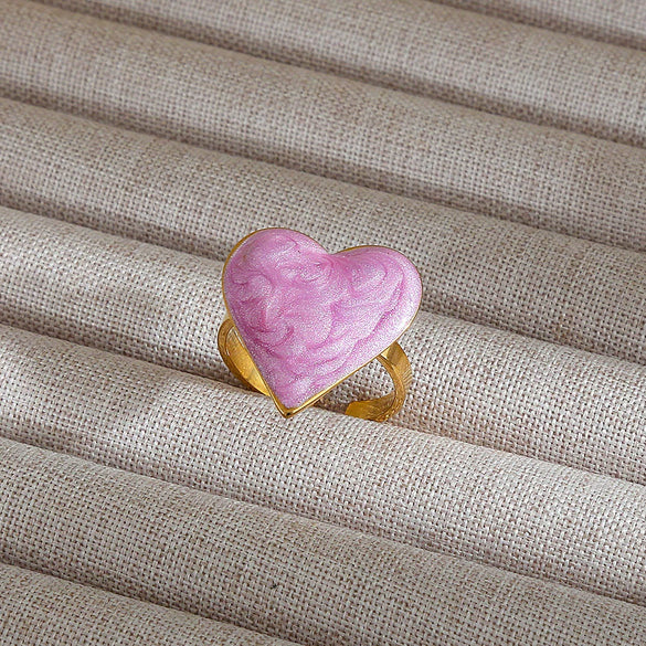 Wholesale Women's Fairy Style Electroplated Titanium Steel Heart And Flower Ring