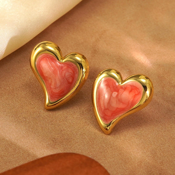 Wholesale Women's Fairy Style Geometric And Heart Shape Dripping Oil Stainless Steel Earrings
