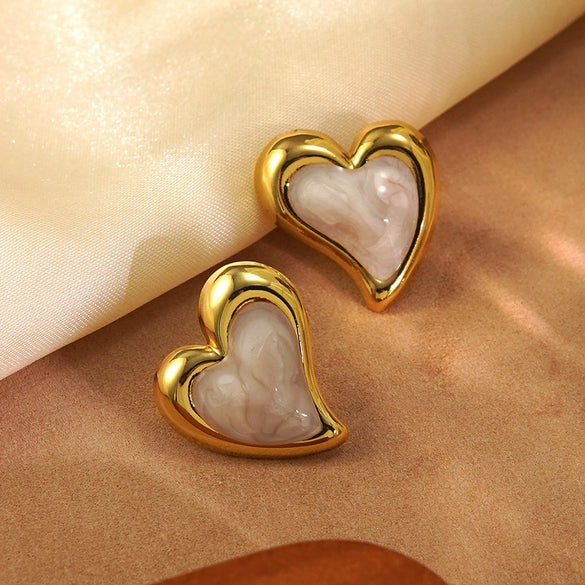 Wholesale Women's Fairy Style Geometric And Heart Shape Dripping Oil Stainless Steel Earrings