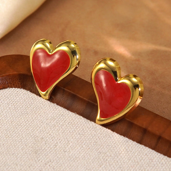 Wholesale Women's Fairy Style Geometric And Heart Shape Dripping Oil Stainless Steel Earrings