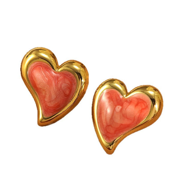 Wholesale Women's Fairy Style Geometric And Heart Shape Dripping Oil Stainless Steel Earrings