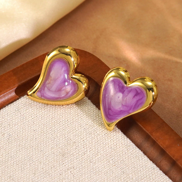 Wholesale Women's Fairy Style Geometric And Heart Shape Dripping Oil Stainless Steel Earrings