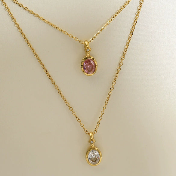 Wholesale Women's Fairy Style Geometric Gold Plated 316 Stainless Steel Birthstone Necklaces With Hammer Cross Chain