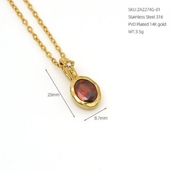 Wholesale Women's Fairy Style Geometric Gold Plated 316 Stainless Steel Birthstone Necklaces With Hammer Cross Chain