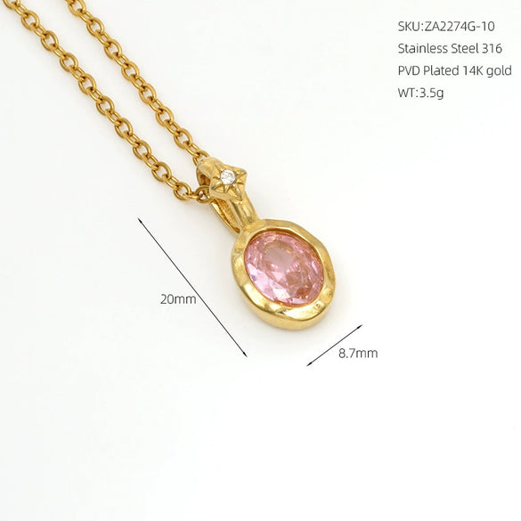 Wholesale Women's Fairy Style Geometric Gold Plated 316 Stainless Steel Birthstone Necklaces With Hammer Cross Chain