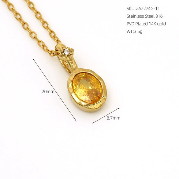 Wholesale Women's Fairy Style Geometric Gold Plated 316 Stainless Steel Birthstone Necklaces With Hammer Cross Chain