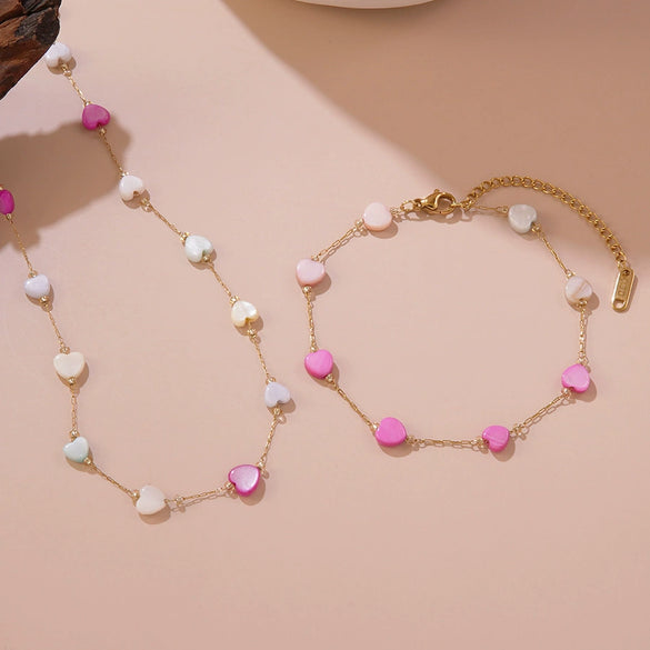 Wholesale Women's Fairy Style Heart Water Drop Bell Pattern Stainless Steel Electroplated Necklace Bracelet Jewelry Set