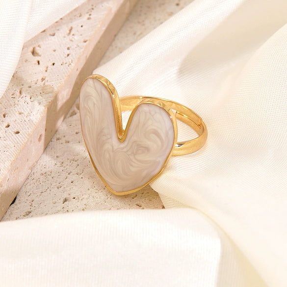 Wholesale Women's Fairy Style Heartshaped Oil Dripping Stainless Steel Ring