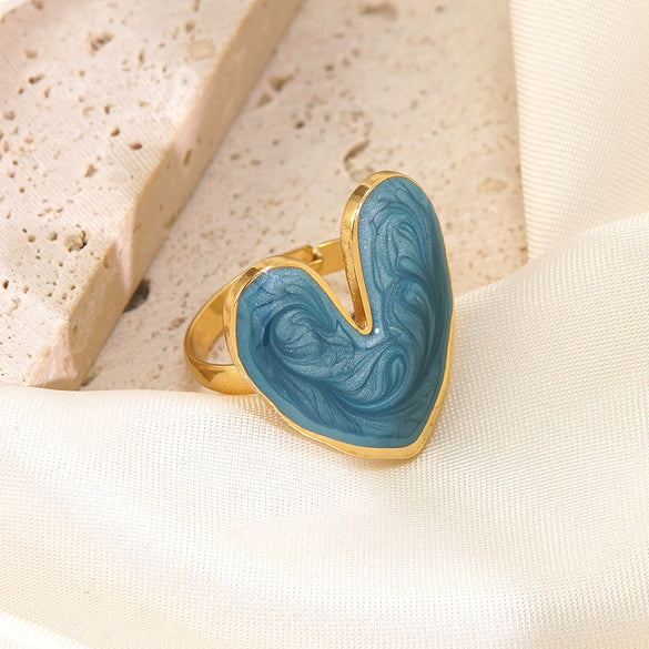 Wholesale Women's Fairy Style Heartshaped Oil Dripping Stainless Steel Ring