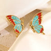 Wholesale Women's Fairy Style Insect Pattern Dripping Oil Stainless Steel Butterfly Earrings